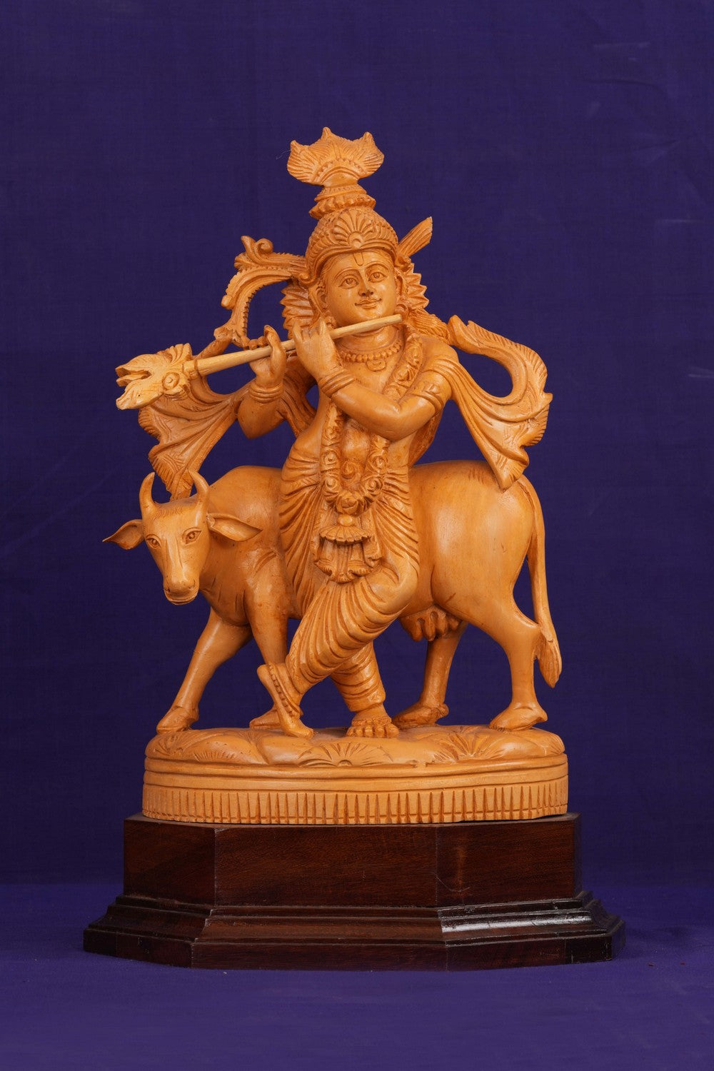 Image of Wooden Lord Krishna Sculpture