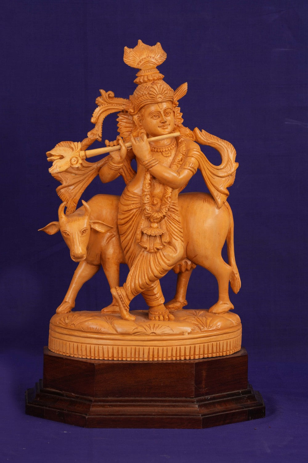 Image of Wooden Lord Krishna Sculpture