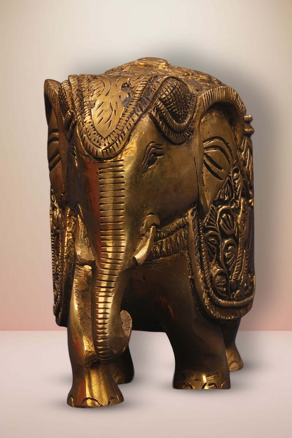 Image of Brass Elephant Crafted With Peacock