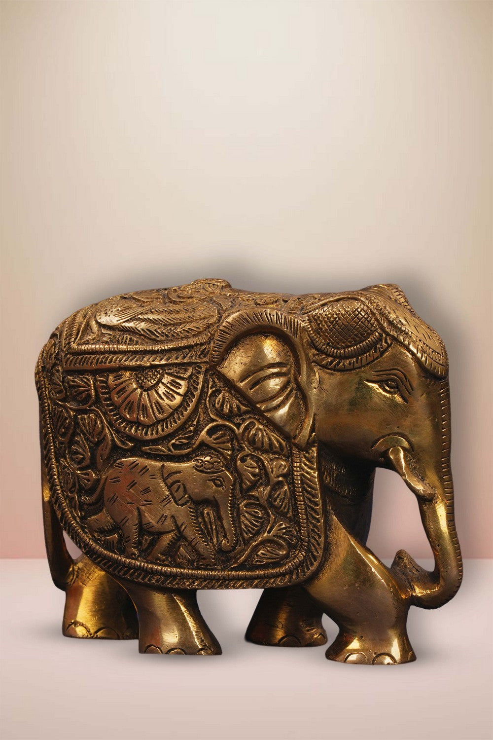 Image of Brass Elephant Crafted With Peacock