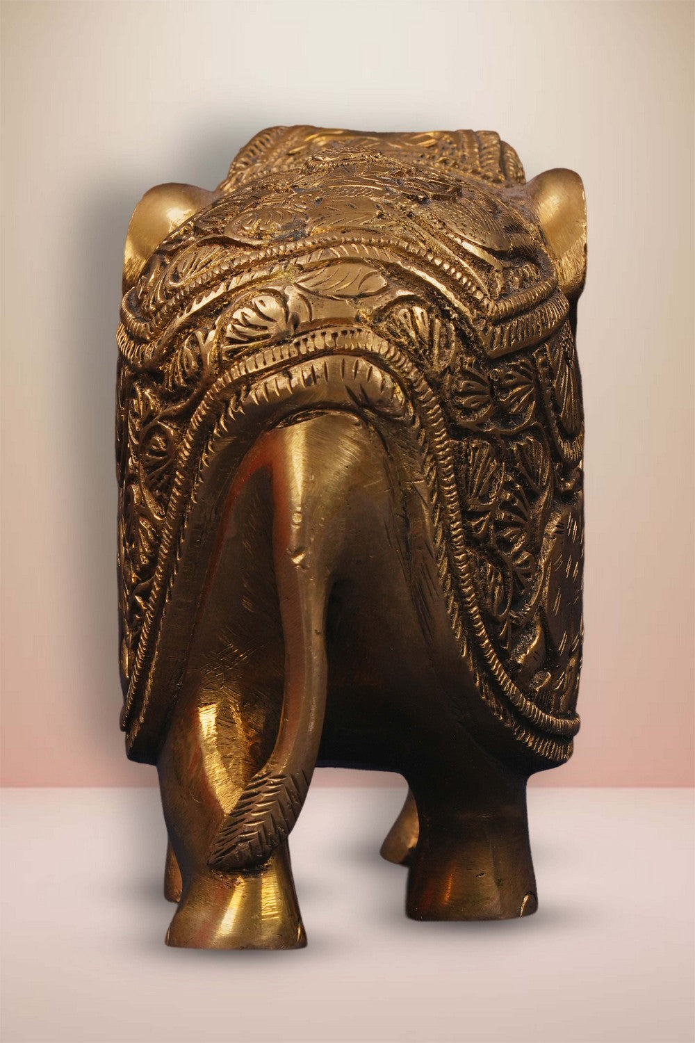 Image of Brass Elephant Crafted With Peacock