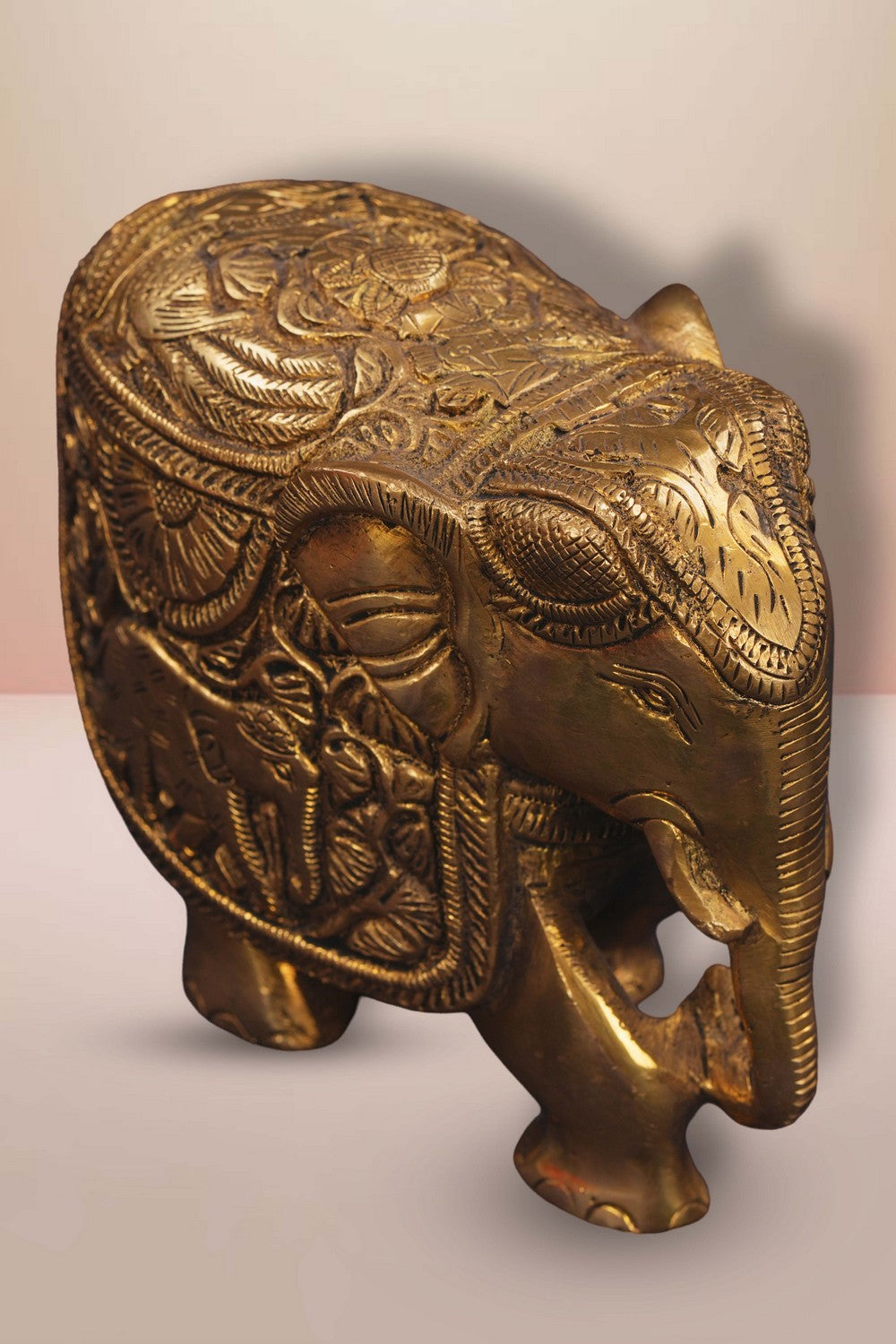 Image of Brass Elephant Crafted With Peacock