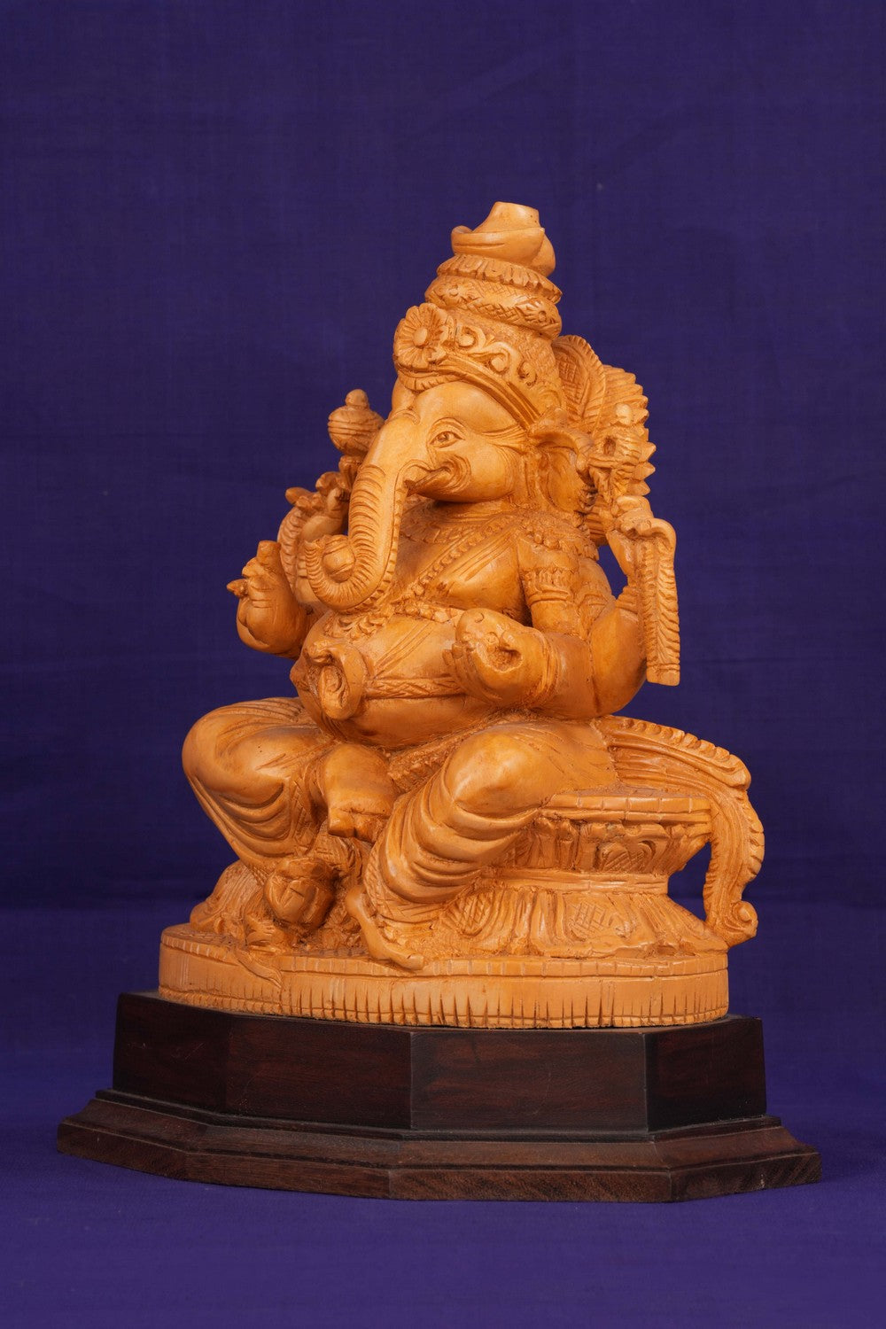 Image of Cedar Wood Carving Lord Ganesha Statue