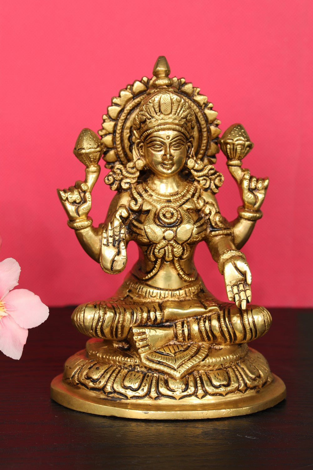 Brass Hand-Carved Lakshmi Idol