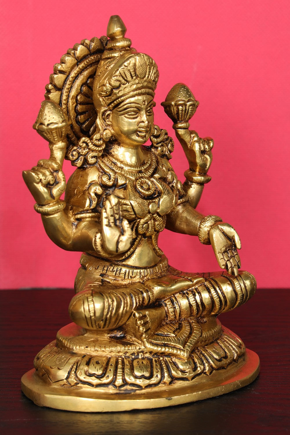 Brass Hand-Carved Lakshmi Idol