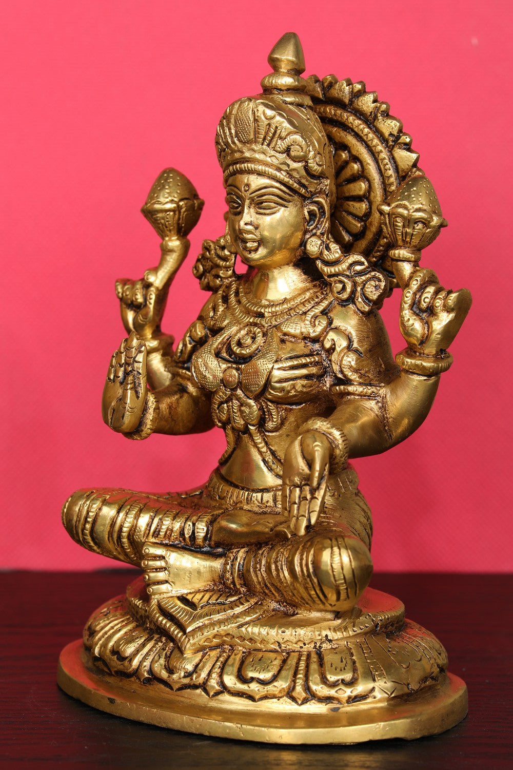 Brass Hand-Carved Lakshmi Idol