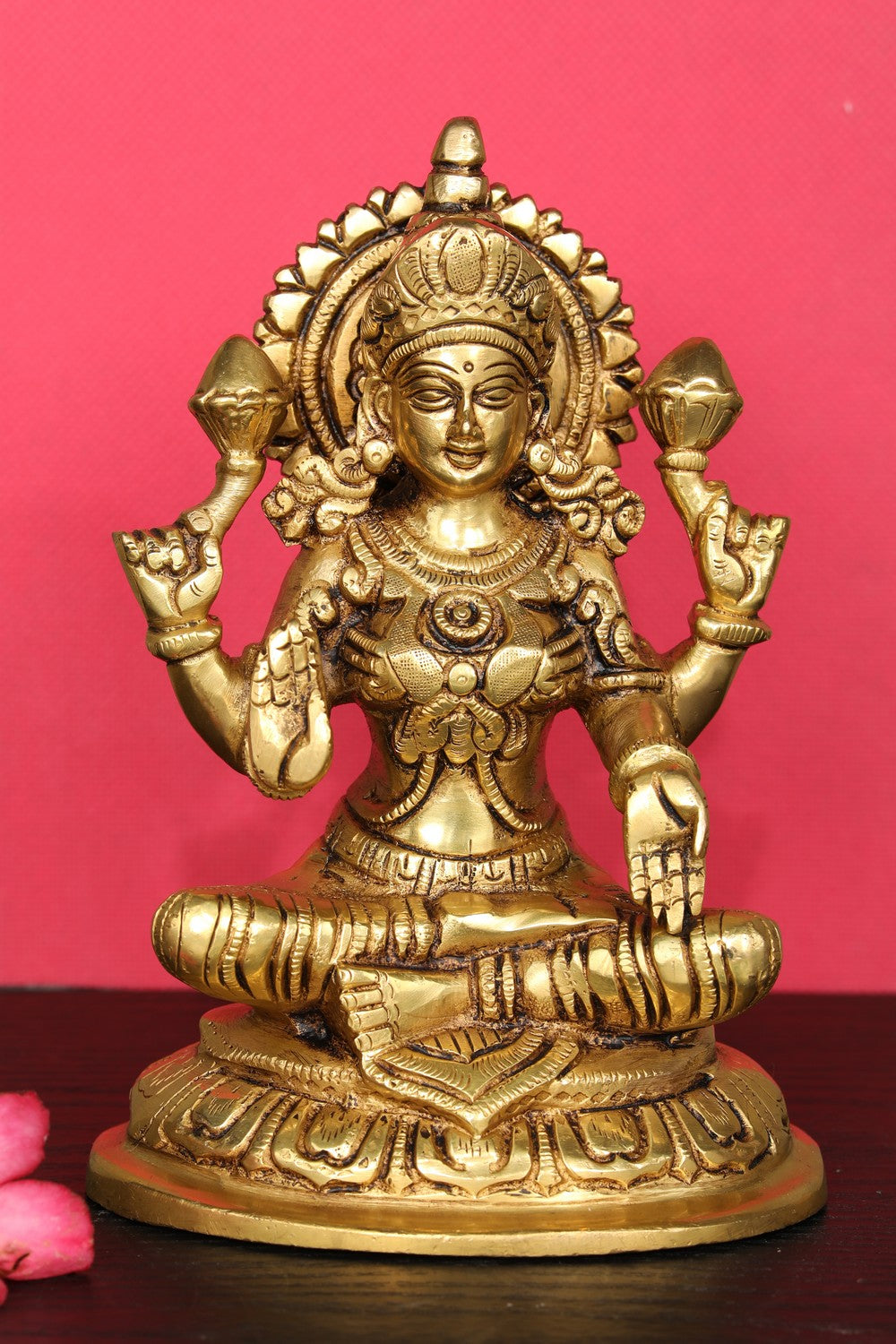 Brass Hand-Carved Lakshmi Idol