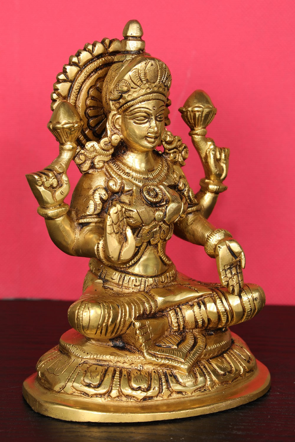 Brass Hand-Carved Lakshmi Idol