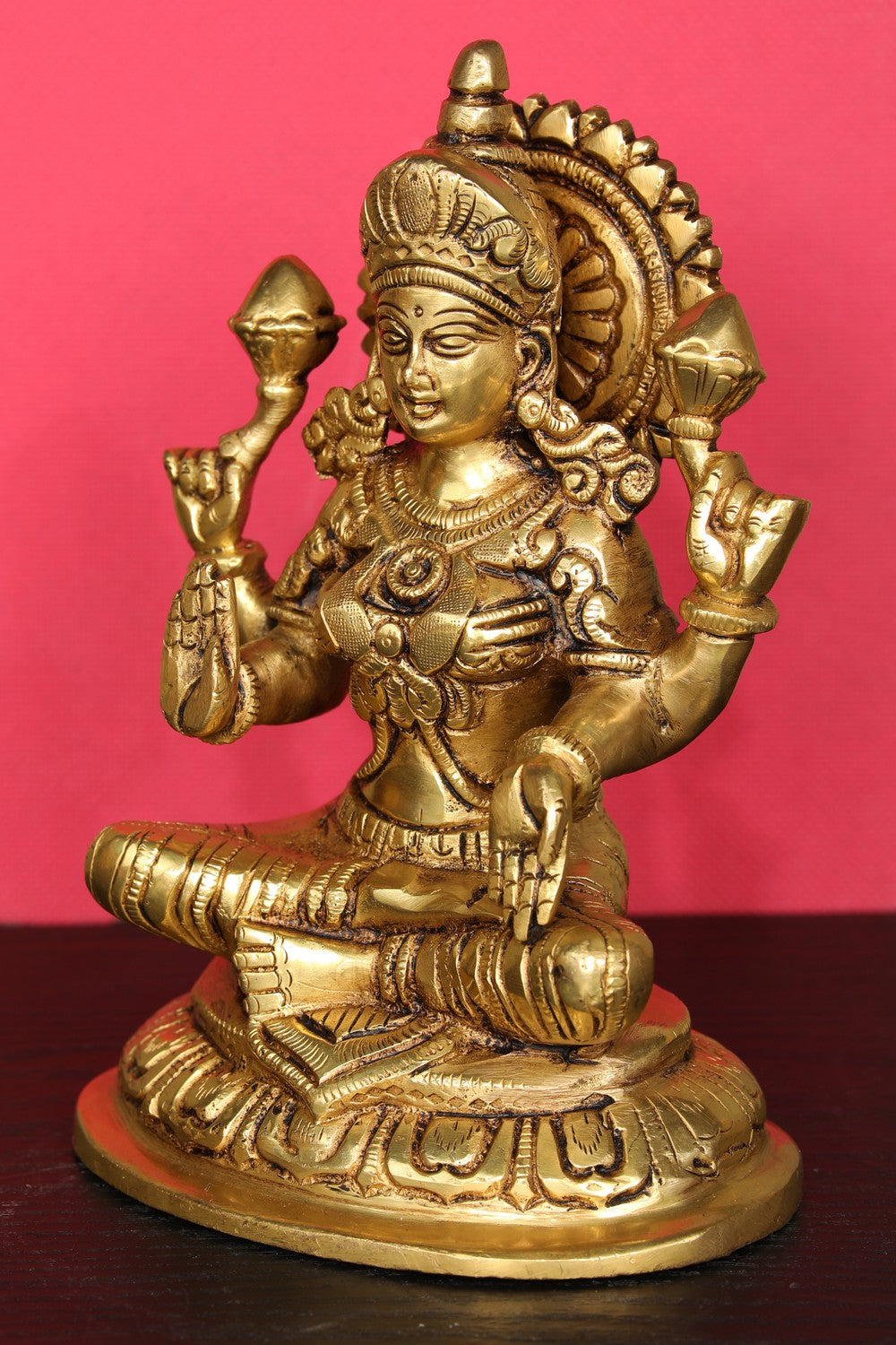 Brass Hand-Carved Lakshmi Idol