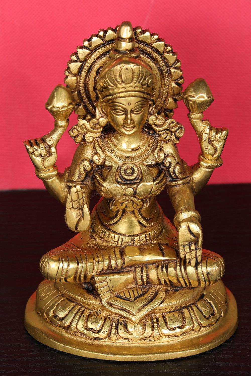 Brass Hand-Carved Lakshmi Idol