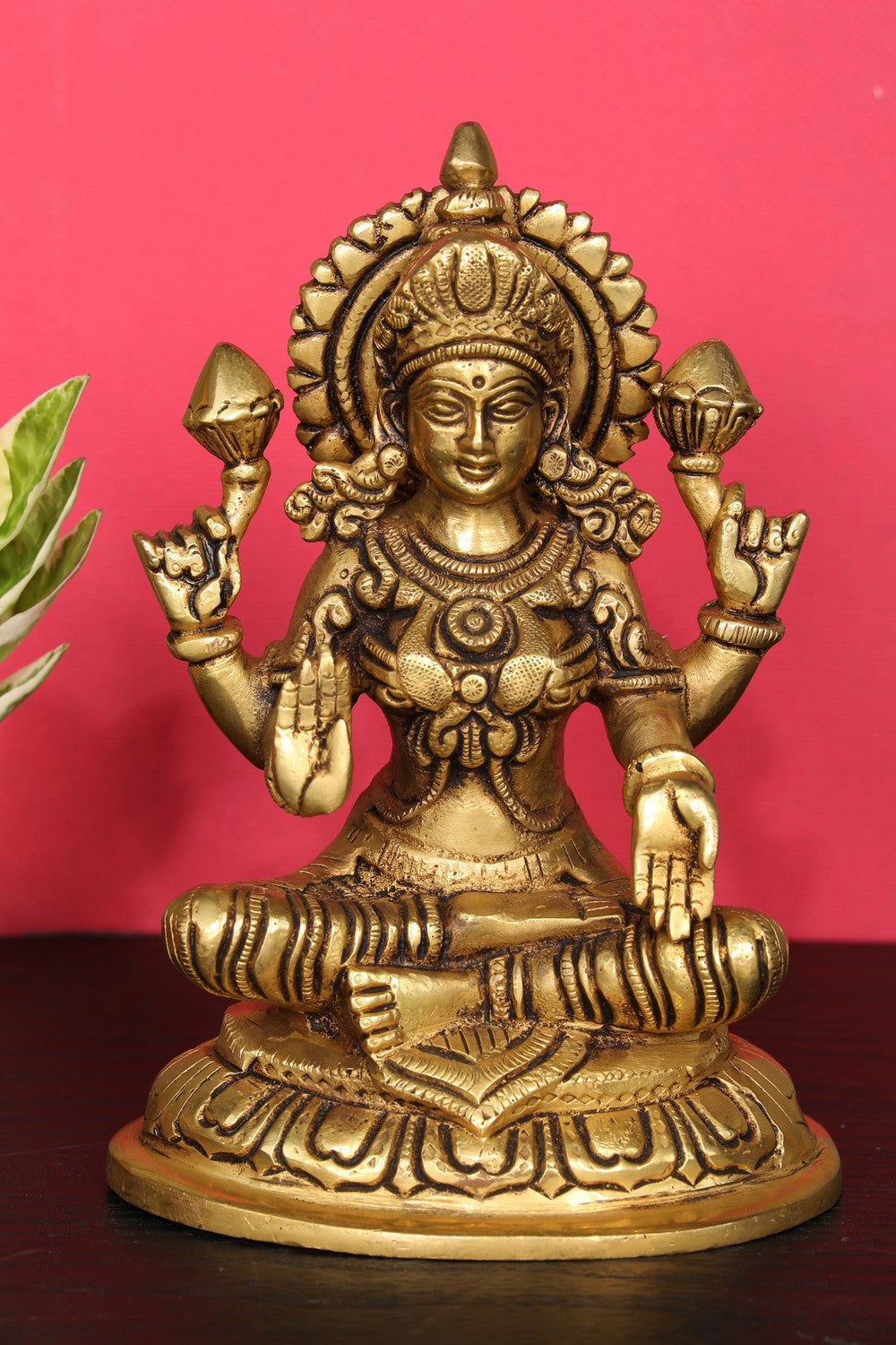 Brass Hand-Carved Lakshmi Idol