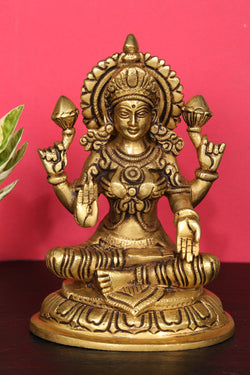 Image of Brass Hand-Carved Lakshmi Idol