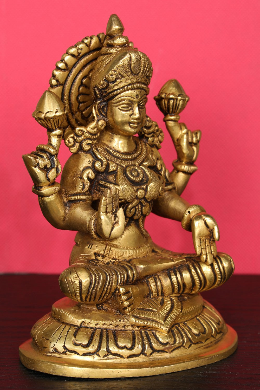 Brass Hand-Carved Lakshmi Idol