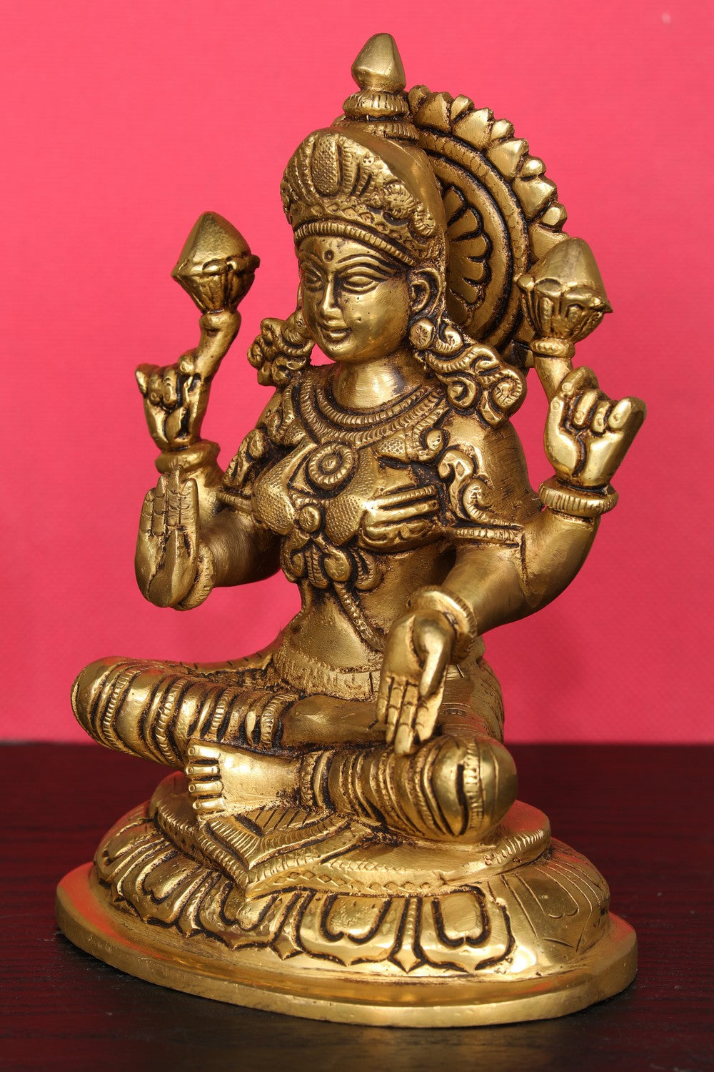 Brass Hand-Carved Lakshmi Idol