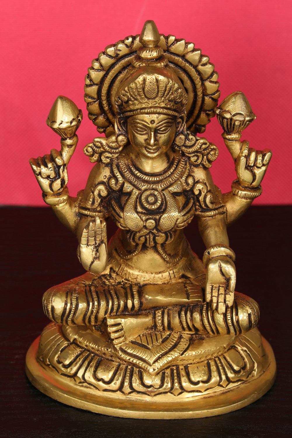 Brass Hand-Carved Lakshmi Idol