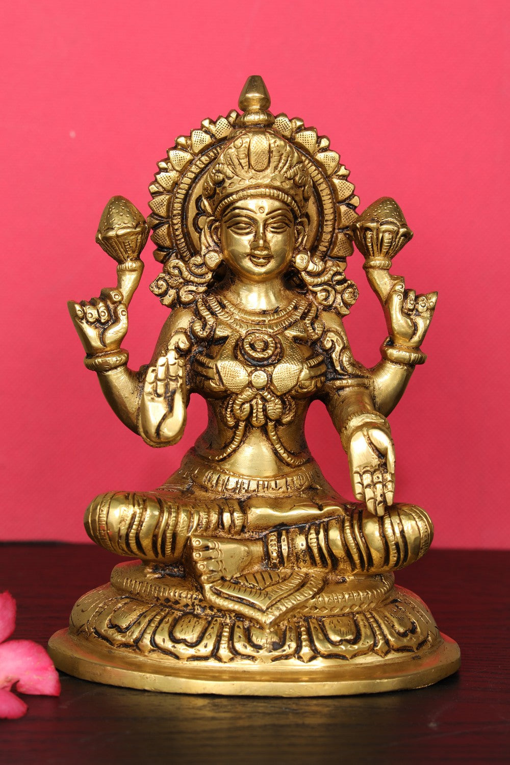 Brass Hand-Carved Lakshmi Idol