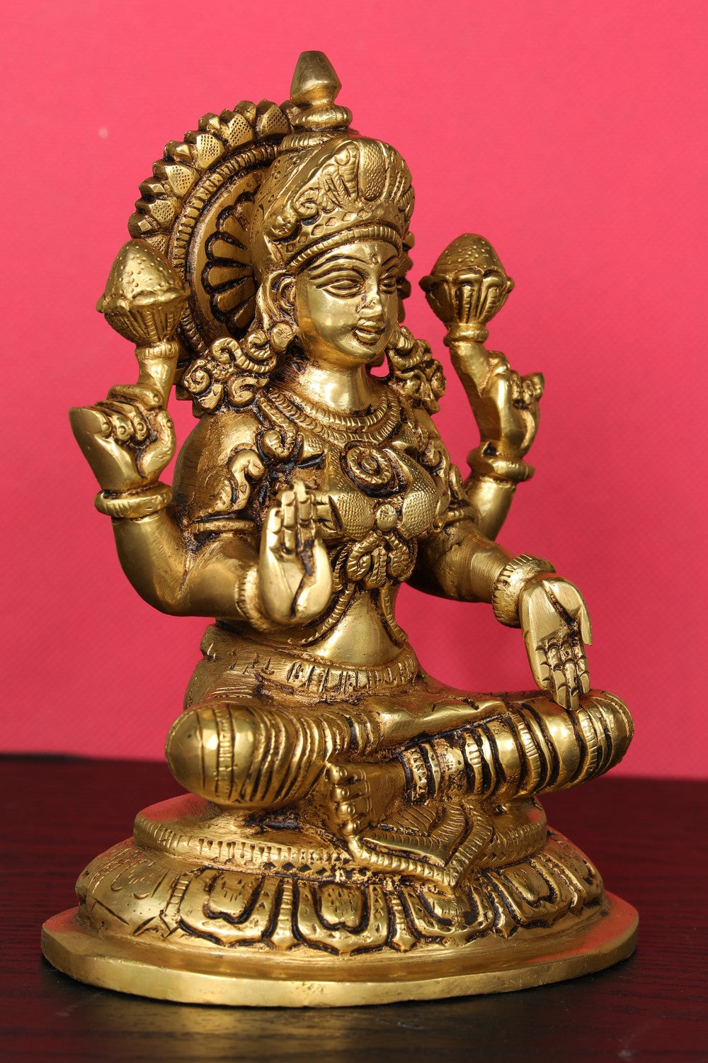 Brass Hand-Carved Lakshmi Idol