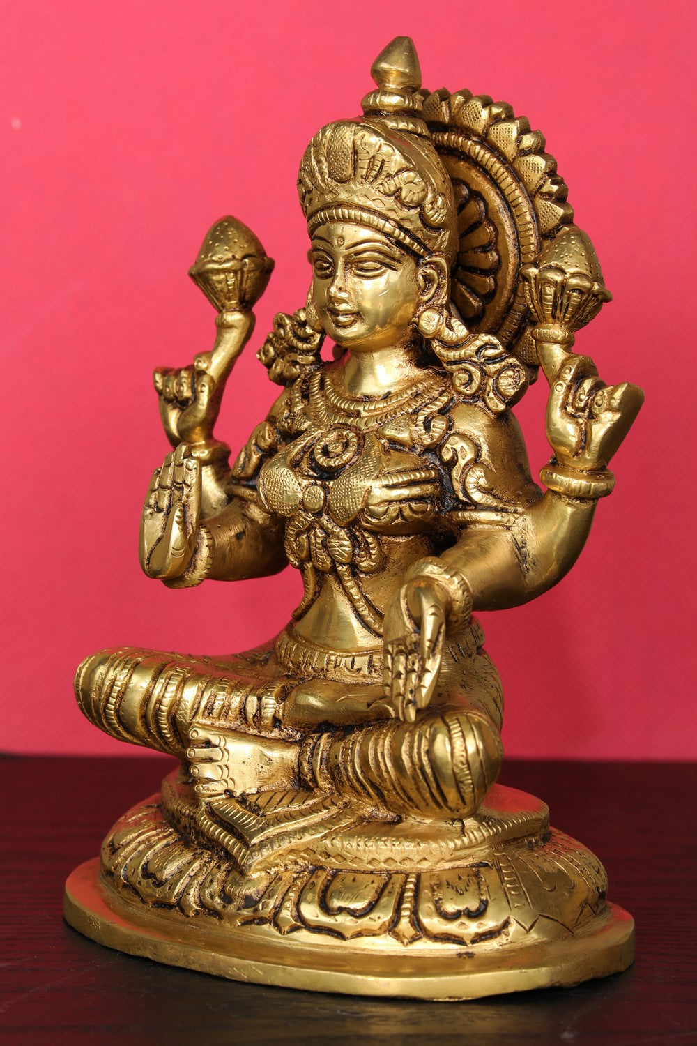 Brass Hand-Carved Lakshmi Idol