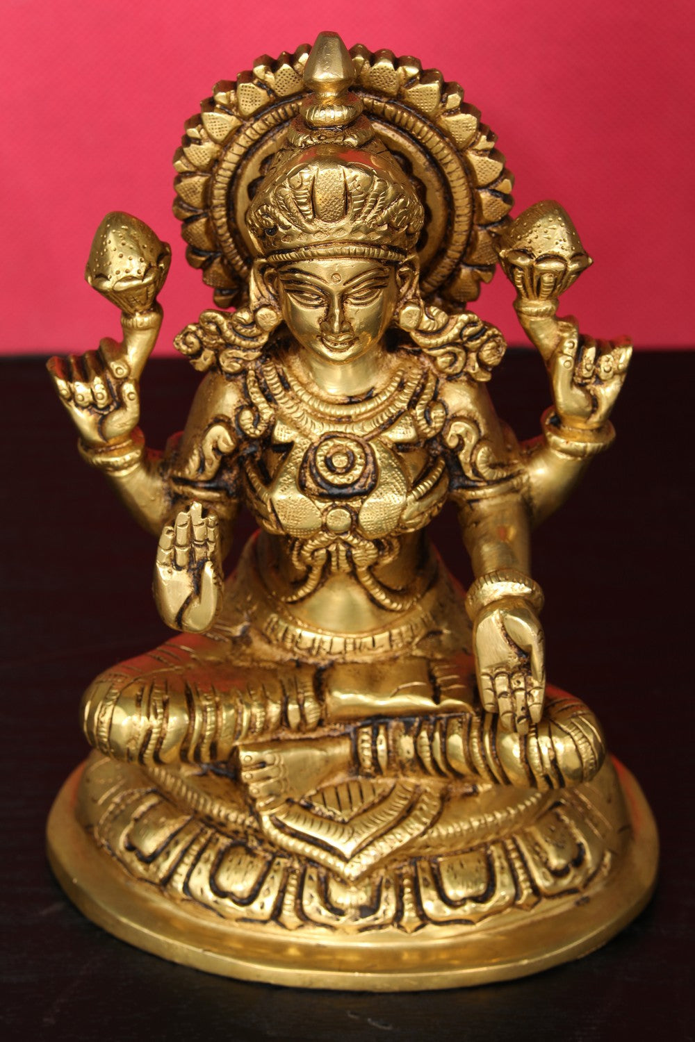 Brass Hand-Carved Lakshmi Idol