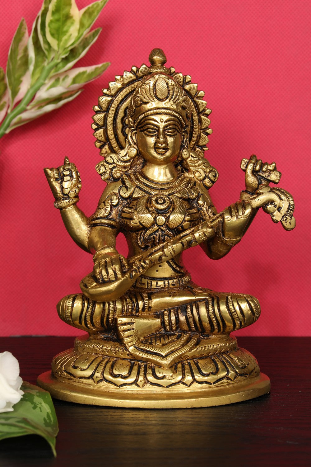 Brass Hand-Carved Saraswathi Devi Idol