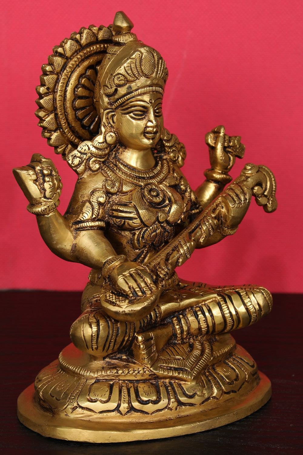 Brass Hand-Carved Saraswathi Devi Idol