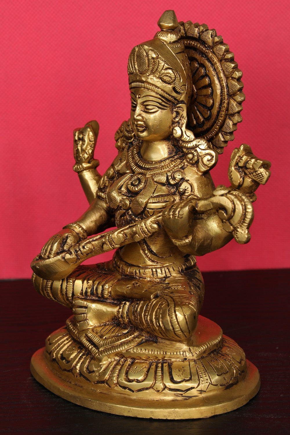 Brass Hand-Carved Saraswathi Devi Idol