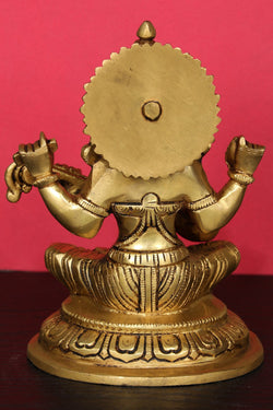 Image of Brass Hand-Carved Saraswathi Devi Idol