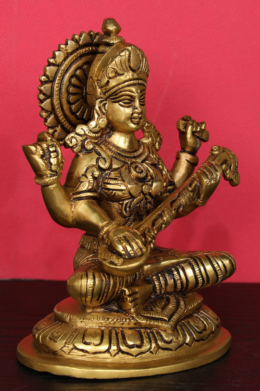 Brass Hand-Carved Saraswathi Devi Idol