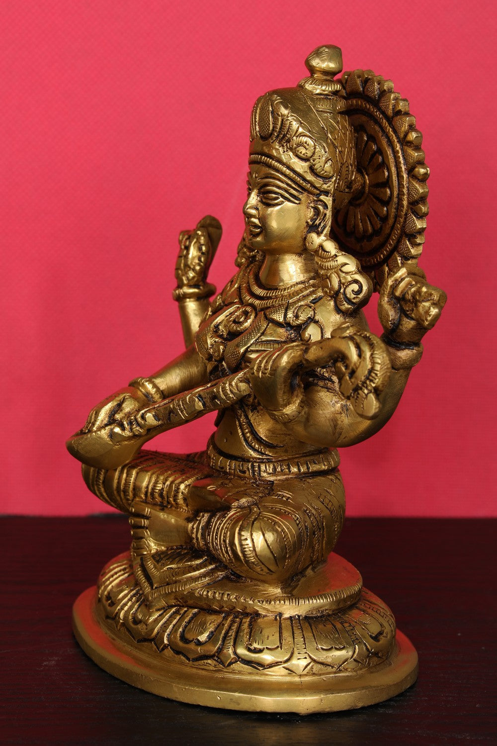 Brass Hand-Carved Saraswathi Devi Idol