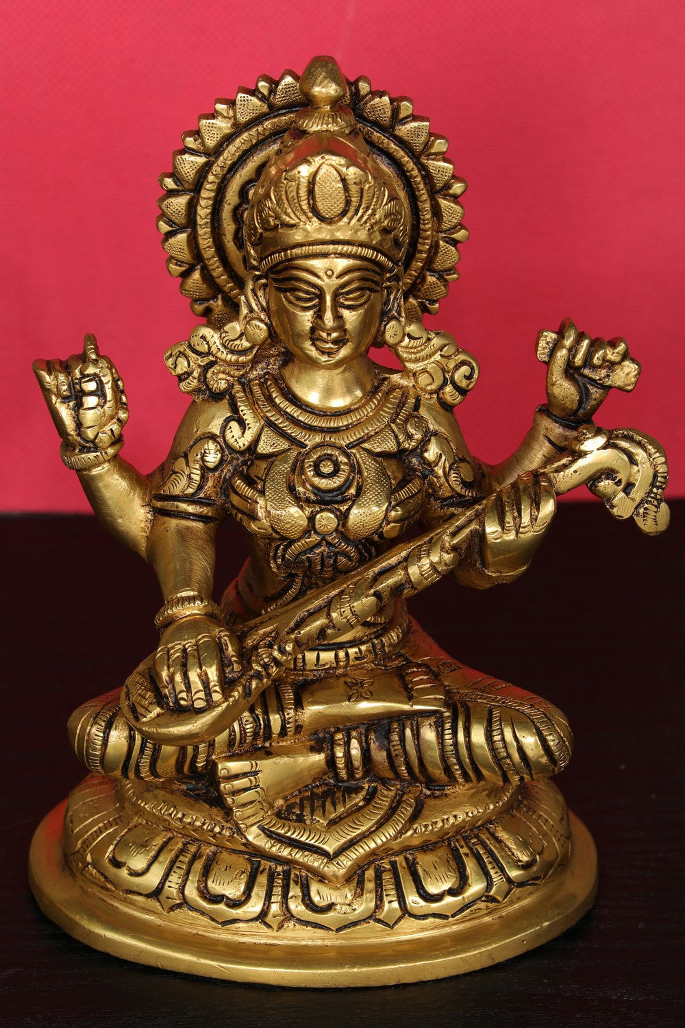 Brass Hand-Carved Saraswathi Devi Idol