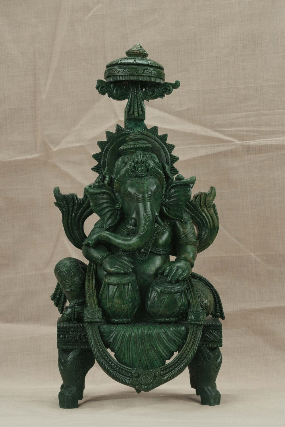 Image of A Green-painted Serpent Stone Ganesh