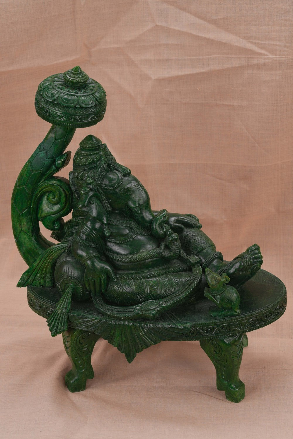 Image of A Green-painted Serpent Stone Ganesh