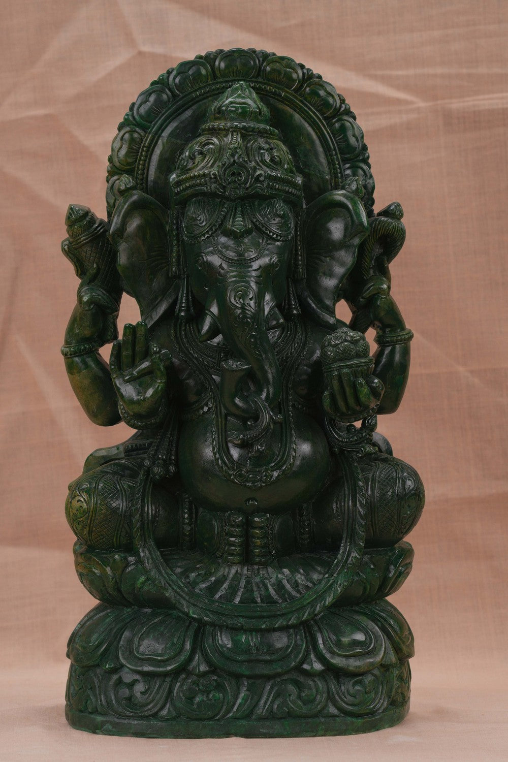 Image of A Green-painted Serpent Stone Ganesh