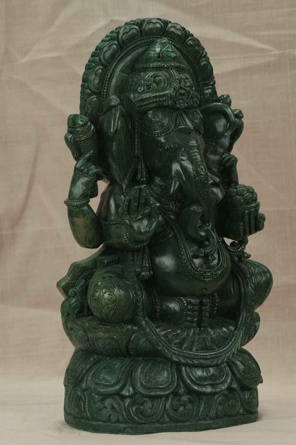 Image of A Green-painted Serpent Stone Ganesh