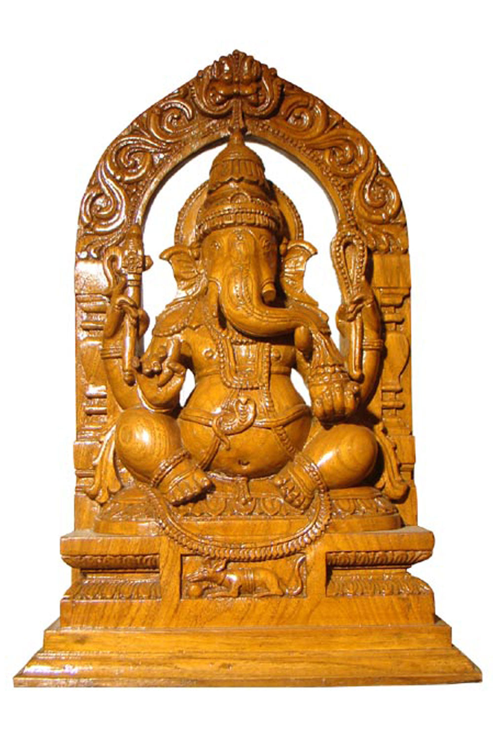 Collection of White Wood Ganesh Sitting on Lotus with four Hands in a gallery layout