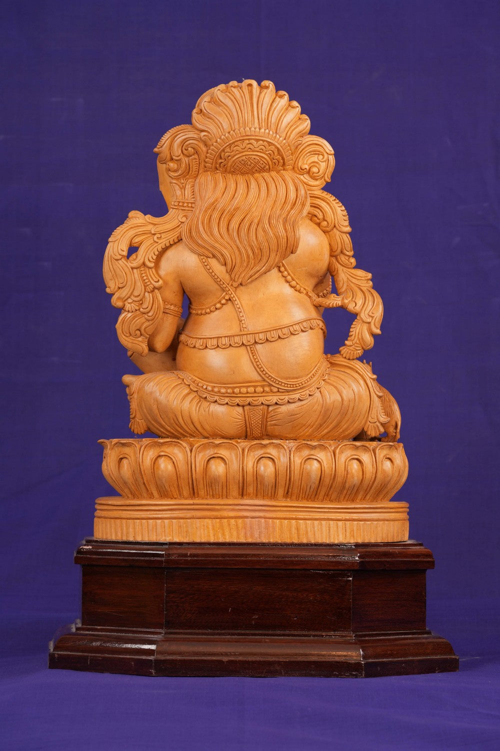 Image of White Cedar Wooden Sri Ganesh Statue Playing Dholak