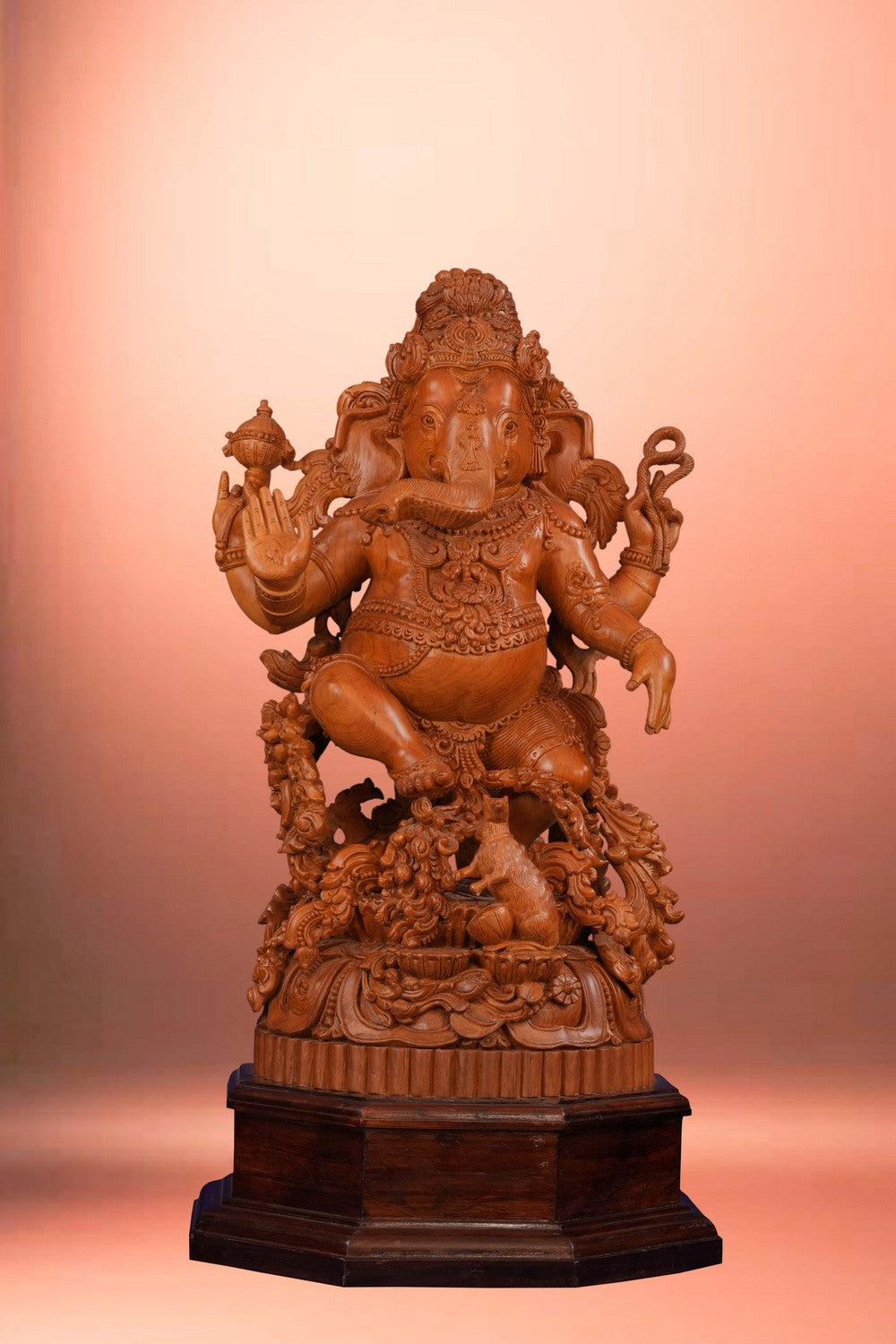 Image of Teak Wood Carving Lord Ganesha Statue