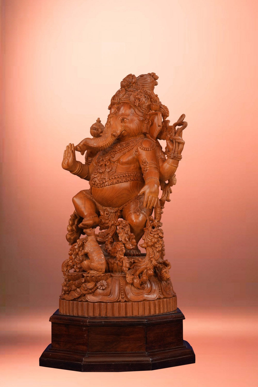 Image of Teak Wood Carving Lord Ganesha Statue