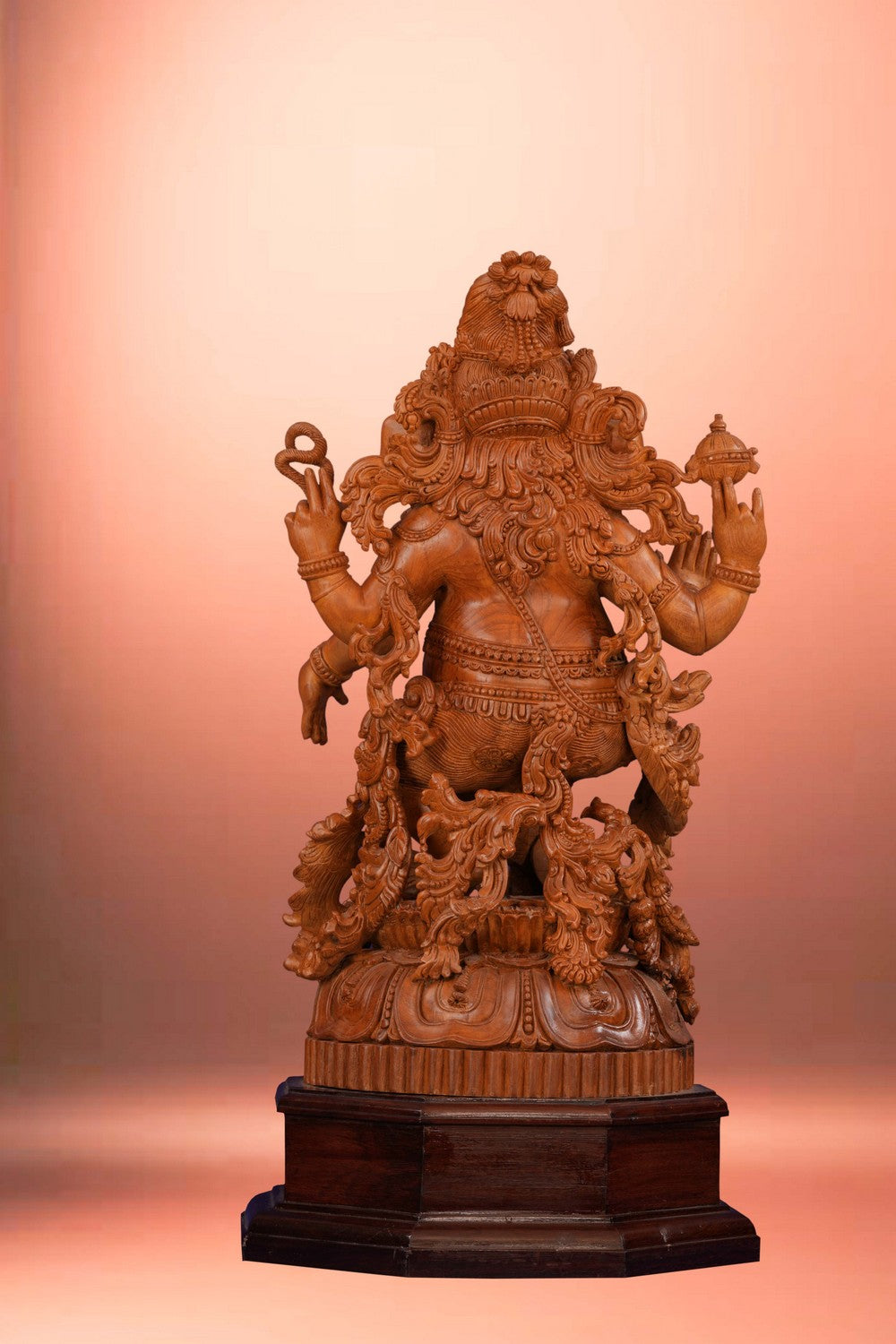 Image of Teak Wood Carving Lord Ganesha Statue