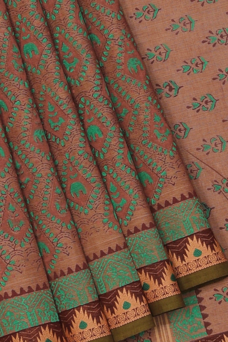 Hand block printed cotton saree