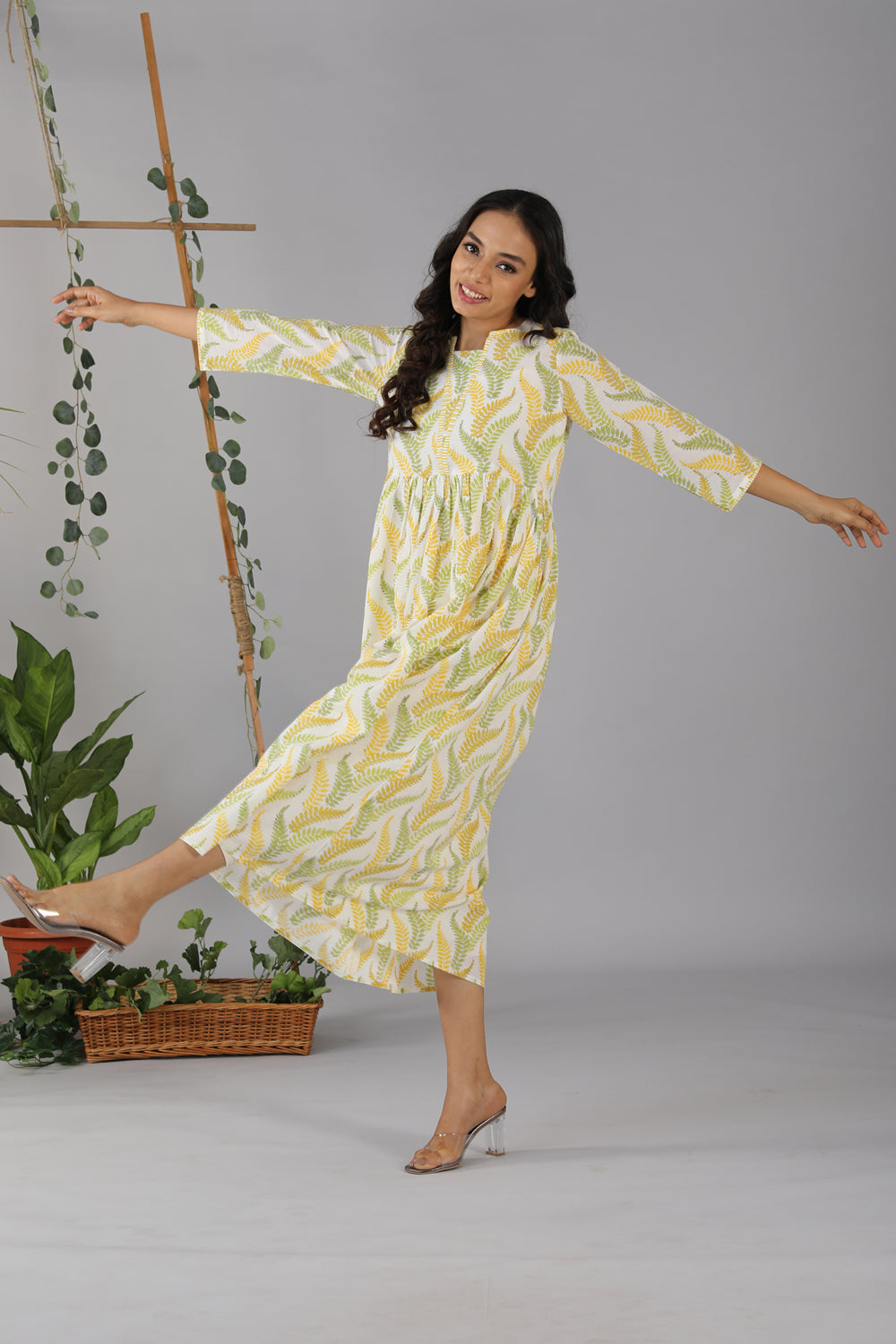 Collection of Gathered cotton handblock printed kurti in a gallery layout