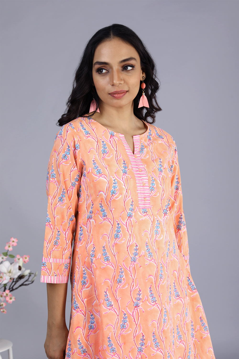 Image of Peach Hand block printed kurti