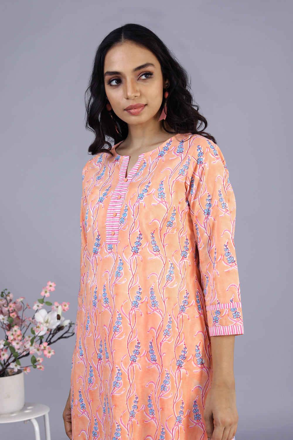 Image of Peach Hand block printed kurti