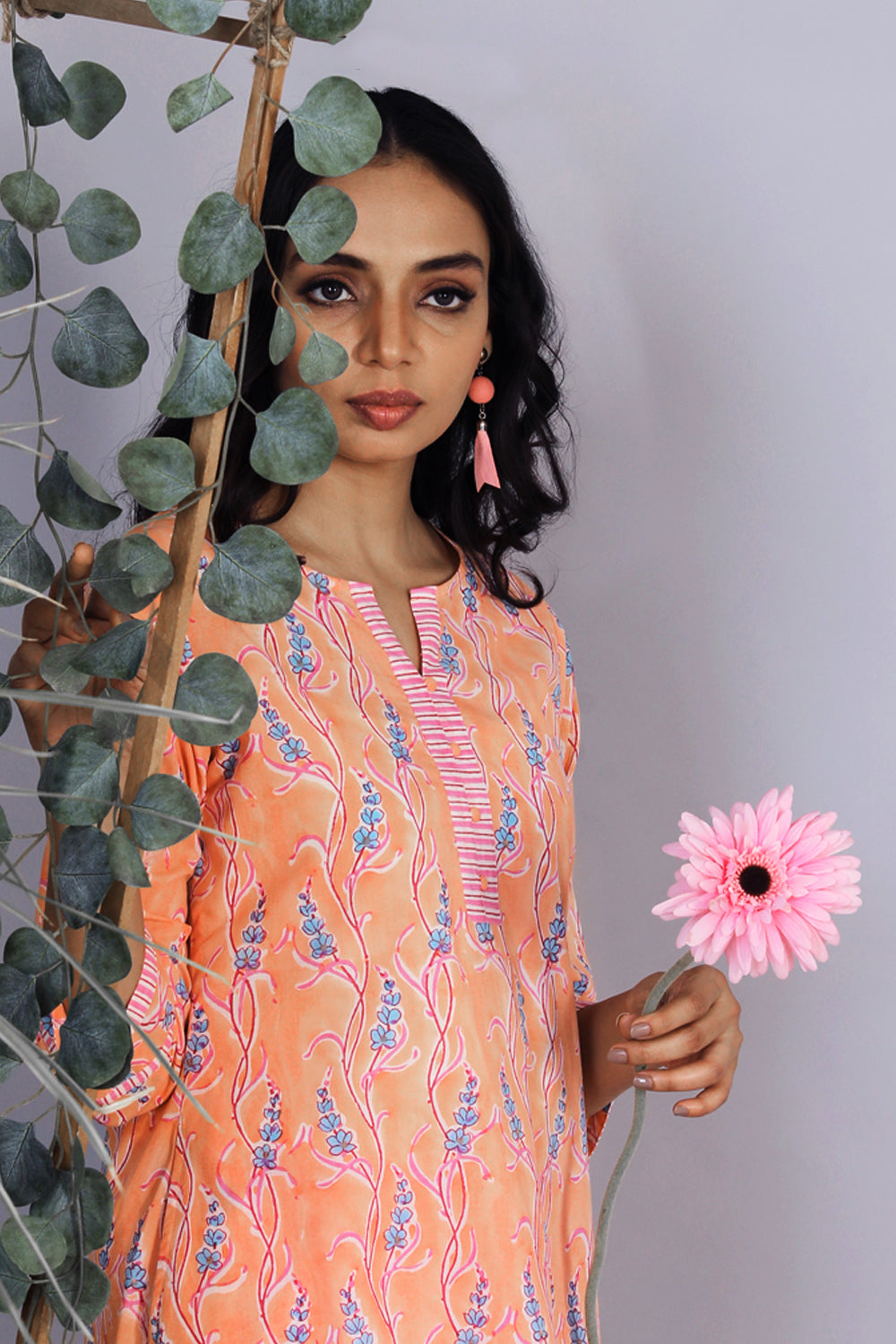 Image of Peach Hand block printed kurti