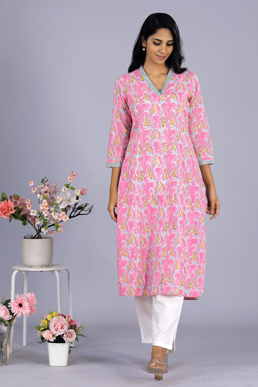 Collection of Climber creeper block printed cotton kurti in a gallery layout