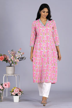 Collection of Climber creeper block printed cotton kurti in a gallery layout