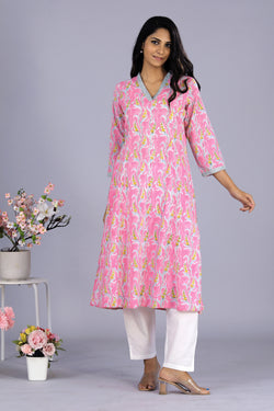 Collection of Climber creeper block printed cotton kurti in a gallery layout