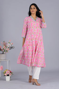 Collection of Climber creeper block printed cotton kurti in a gallery layout