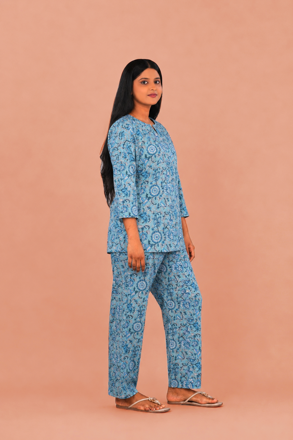 Image of Steel Blue Block printed lounge set