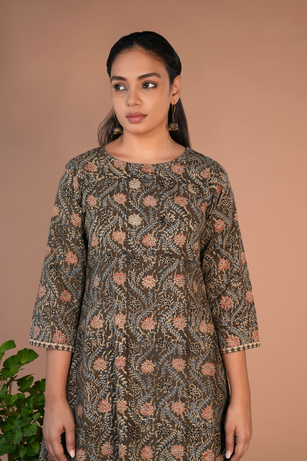 Olive green Kalamkari handblock printed Co-ord set